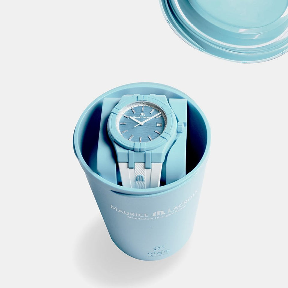 Maurice Lacroix AIKON #TIDE Crystal Set 40mm Watch, Cyan/White
