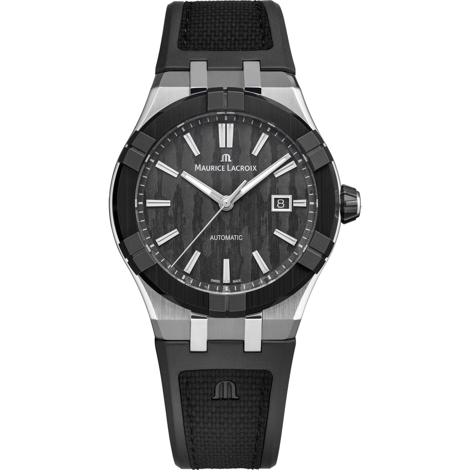 Maurice Lacroix Aikonic 43mm Automatic Carbon Dial Black Strap Watch