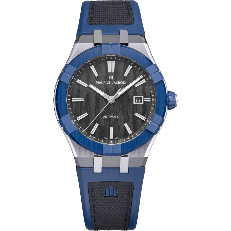 Maurice Lacroix Aikonic 43mm Automatic Carbon Dial Blue Strap Watch