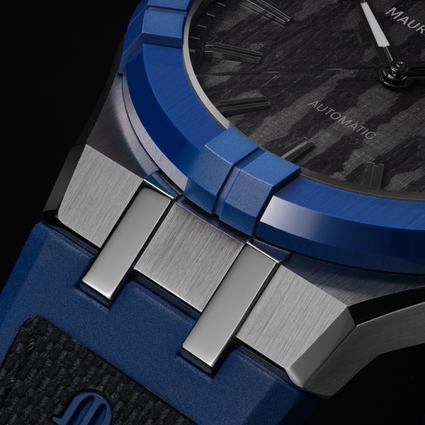 Maurice Lacroix Aikonic 43mm Automatic Carbon Dial Blue Strap Watch