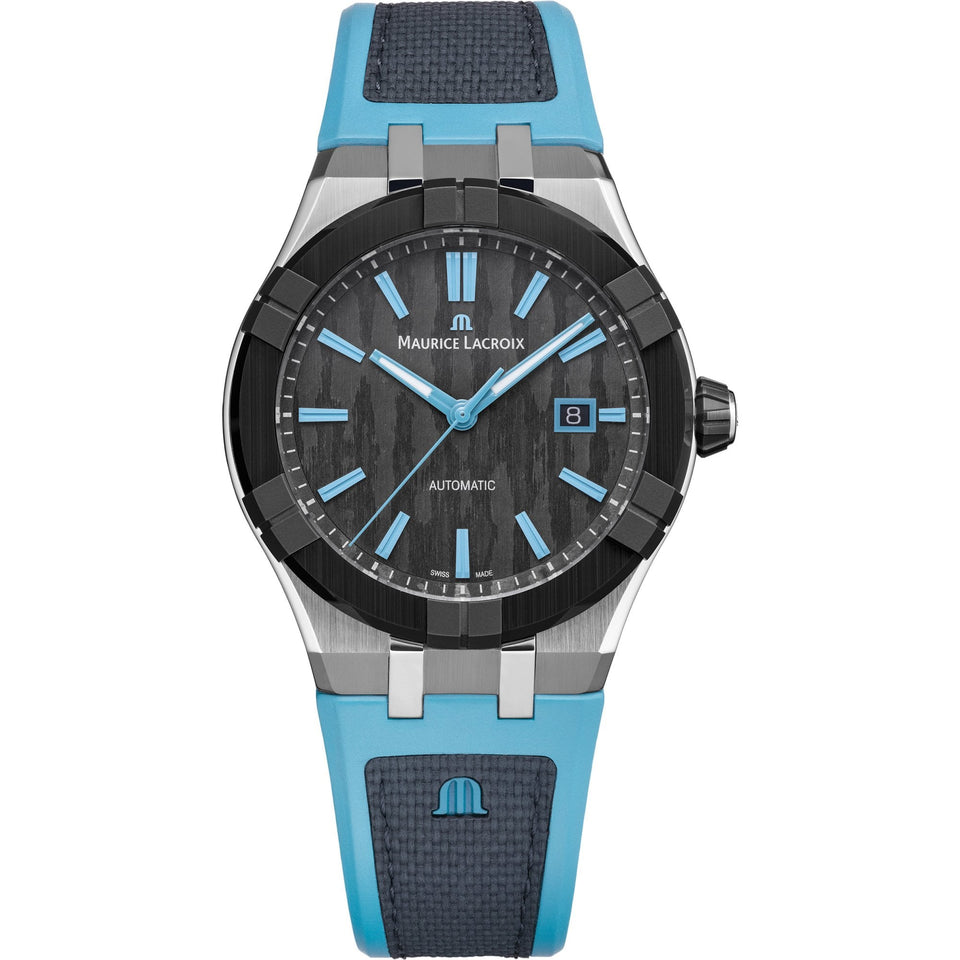 Maurice Lacroix Aikonic 43mm Automatic Carbon Dial Petrol Blue Strap Watch