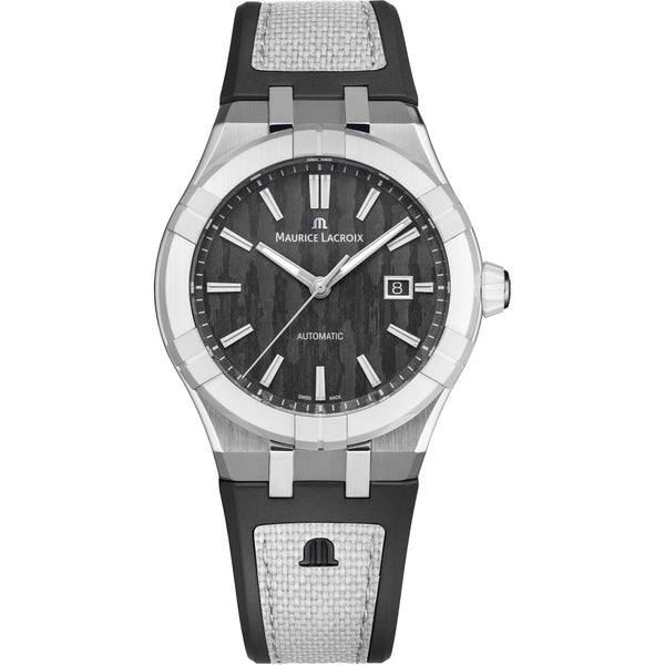 Maurice Lacroix Aikonic 43mm Automatic Carbon Dial White Strap Watch