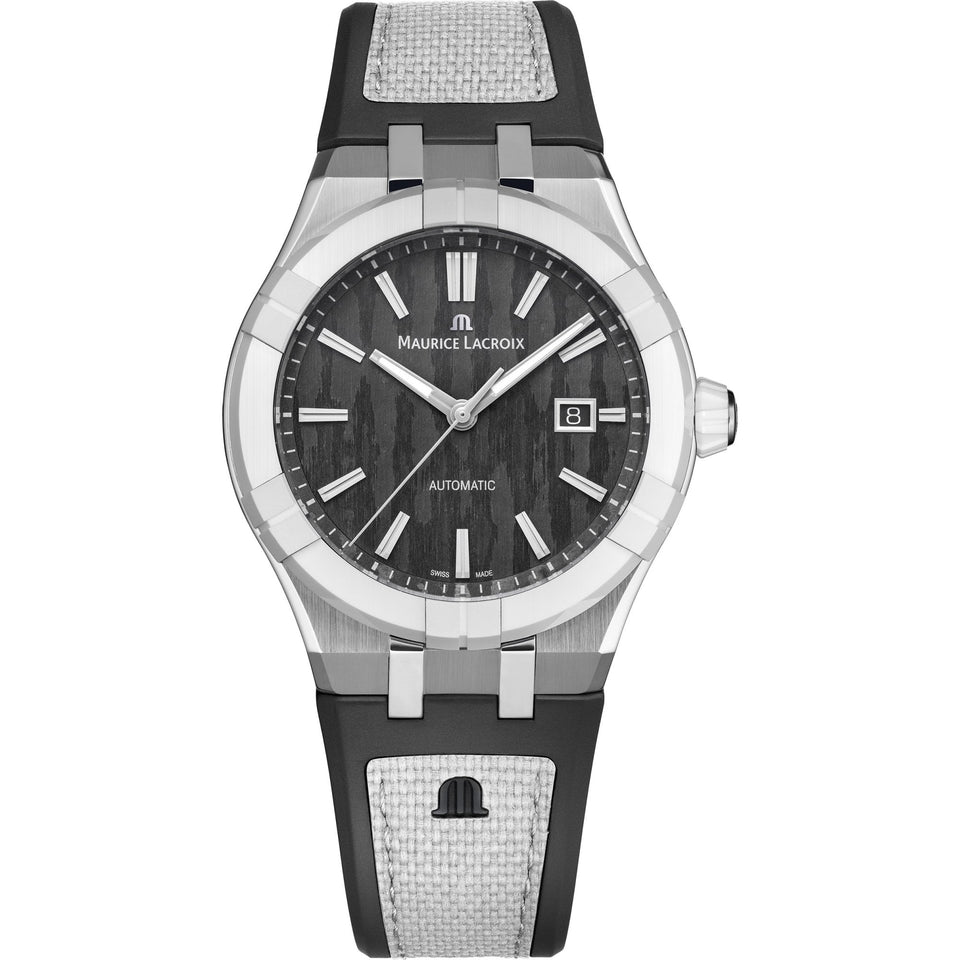 Maurice Lacroix Aikonic 43mm Automatic Carbon Dial White Strap Watch