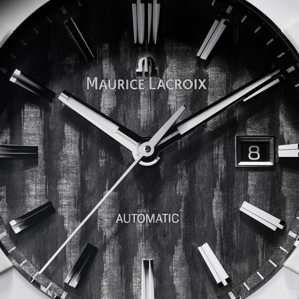 Maurice Lacroix Aikonic 43mm Automatic Carbon Dial White Strap Watch