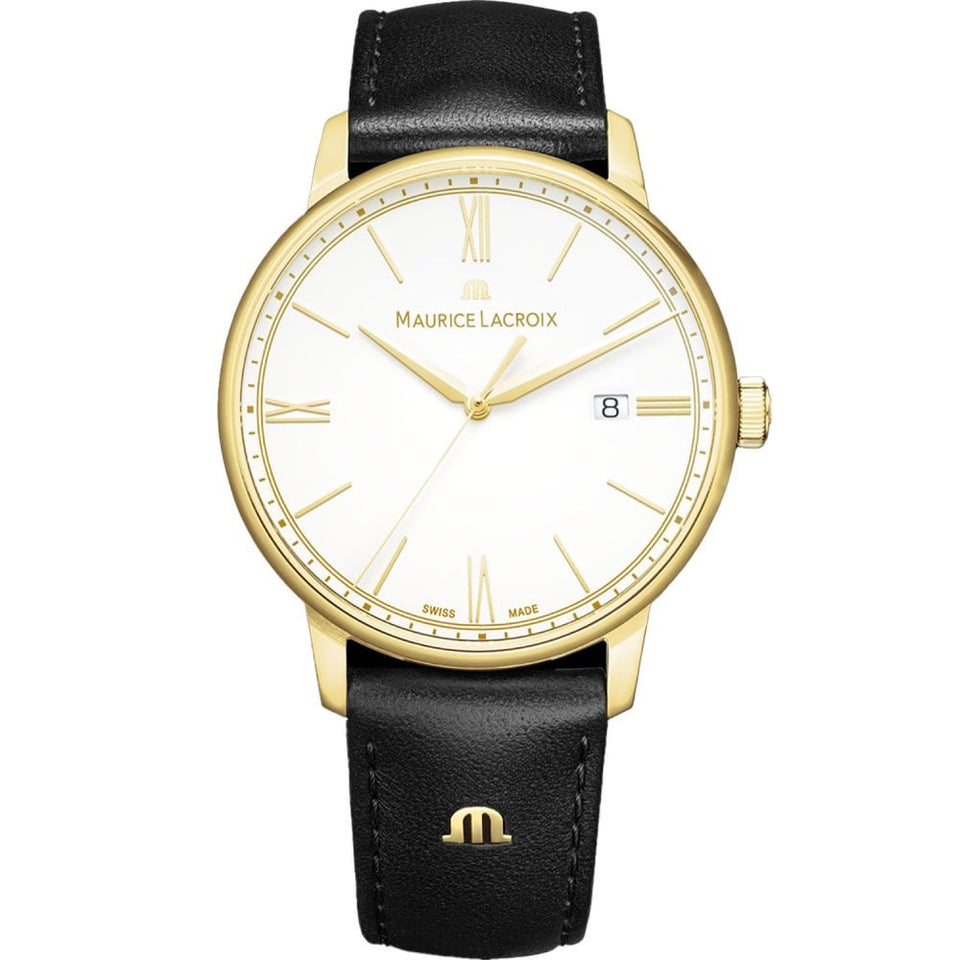 Maurice Lacroix Men's ELIROS 40mm Gold PVD Black Leather Quartz Watch