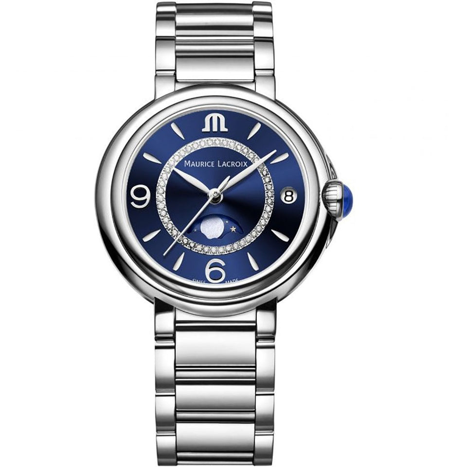 Maurice Lacroix Men's Fiaba Diamond Moonphase Blue and Silver Swiss Watch