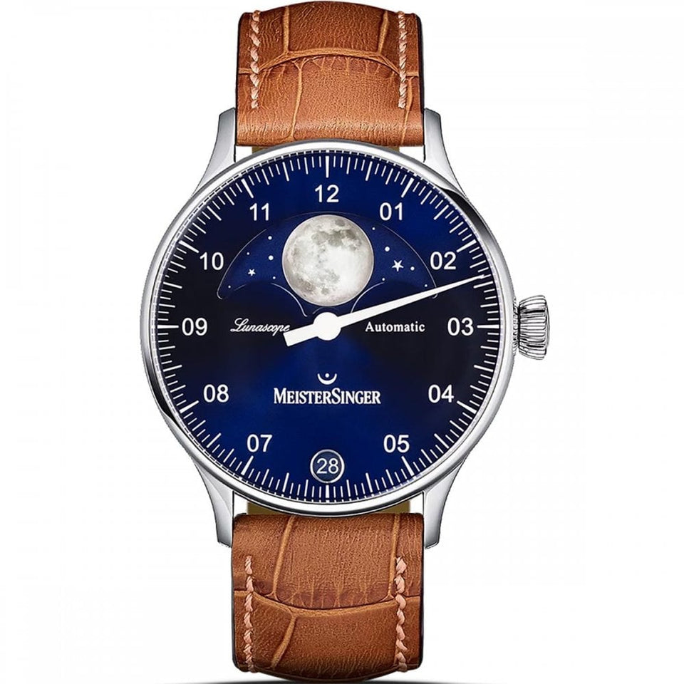 MeisterSinger Lunascope Single Hand Sunburst Blue Moonphase Watch