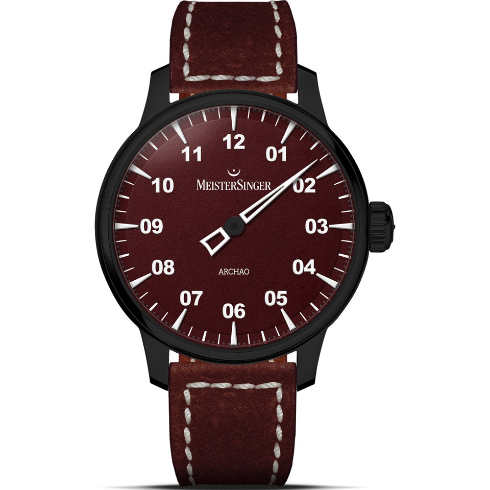 MeisterSinger Mens Archao 43mm Burgundy Dial Automatic Watch