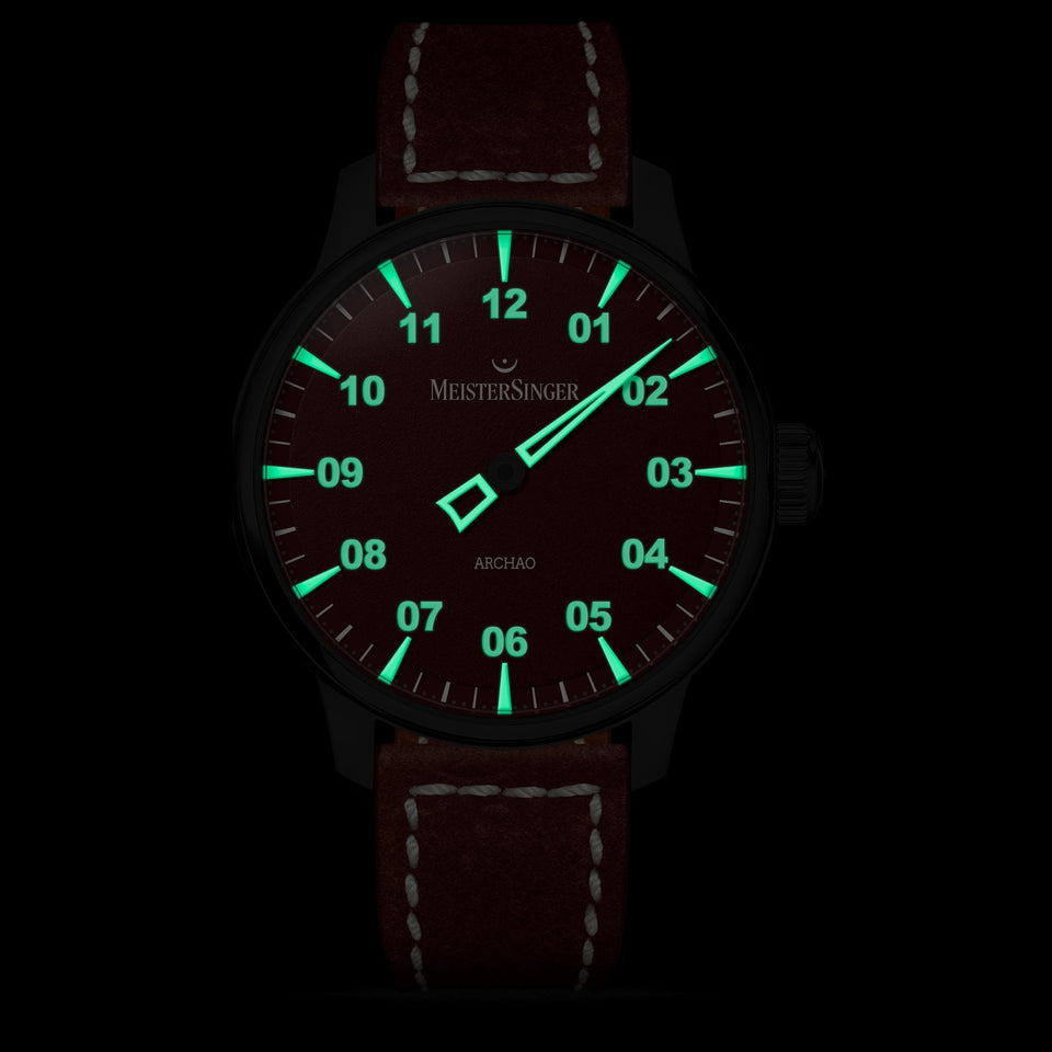 MeisterSinger Mens Archao 43mm Burgundy Dial Automatic Watch