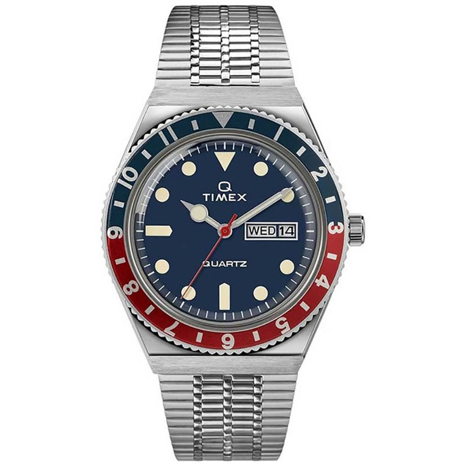 Timex Men's Q Timex 38mm Blue Dial Bracelet Watch