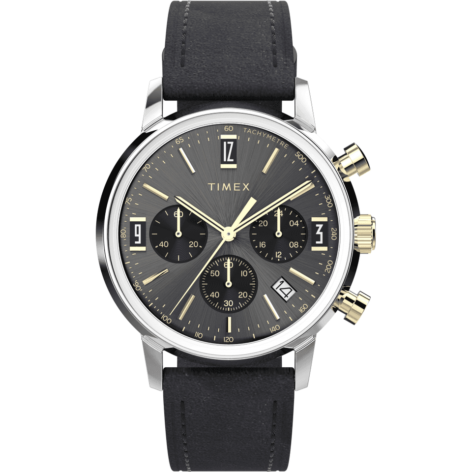 Timex Men's Q Timex 40mm Black Dial Leather Watch