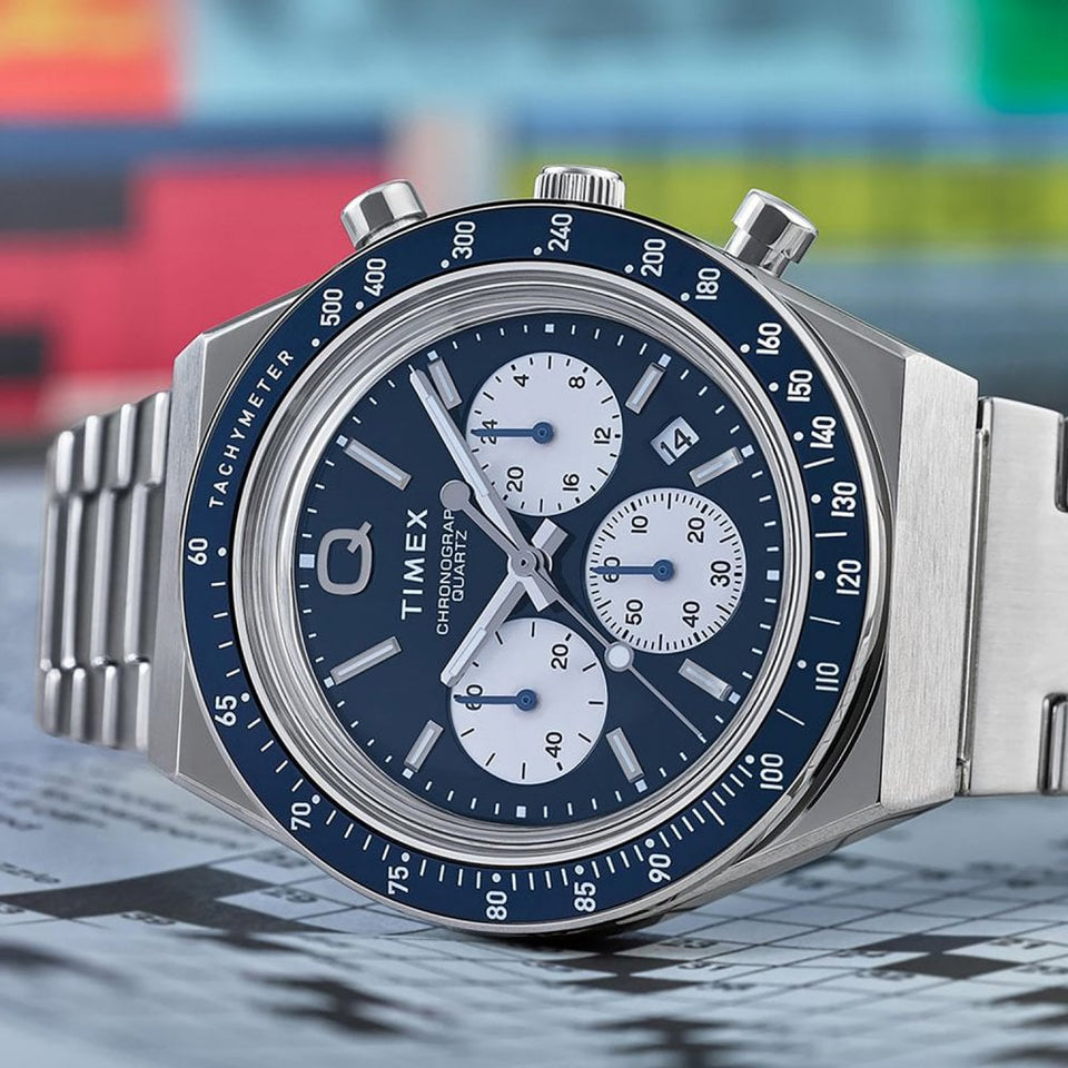 Timex Mens Q Timex 40mm Blue Dial Chronograph Watch