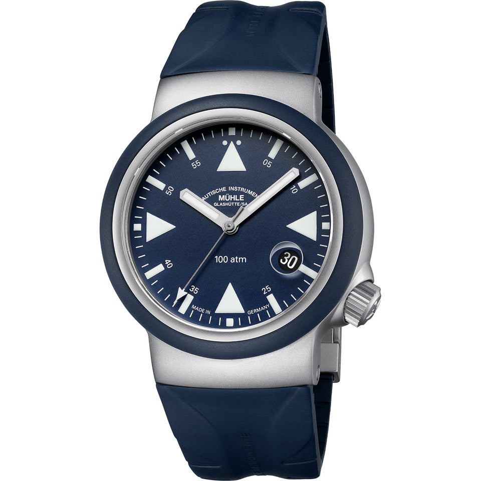 Mühle Glashütte Men's S.A.R. Rescue Timer LUMEN Blue Rubber Strap Watch