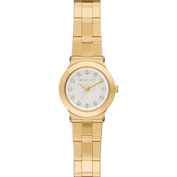 Michael Kors Ladies Billie Stone Set White Dial Gold Plated Bracelet Watch