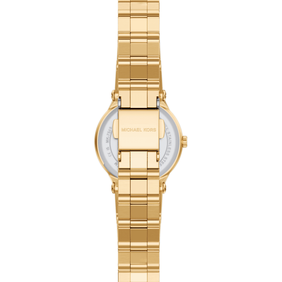 Michael Kors Ladies Billie Stone Set White Dial Gold Plated Bracelet Watch