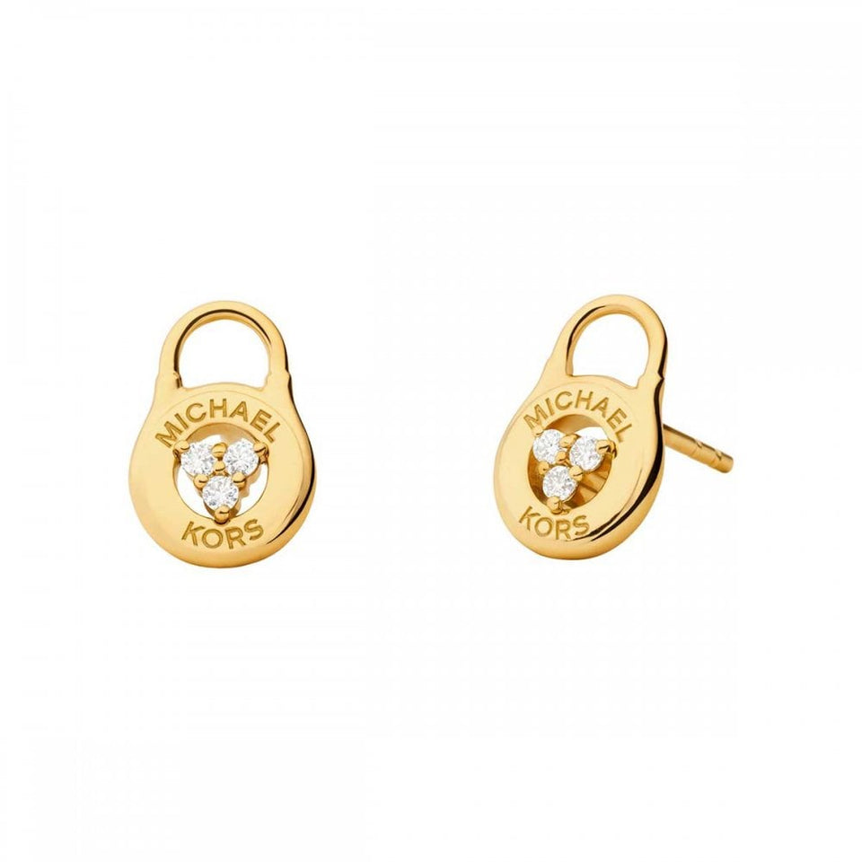 Michael Kors Ladies Brillaince Gold Plated Padlock Stud Earrings