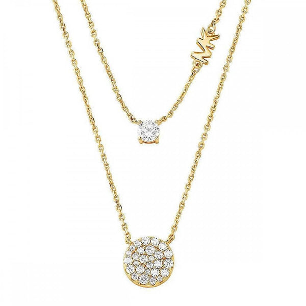 Michael Kors Ladies Brilliance Gold Plated Layered Stone Set Necklace