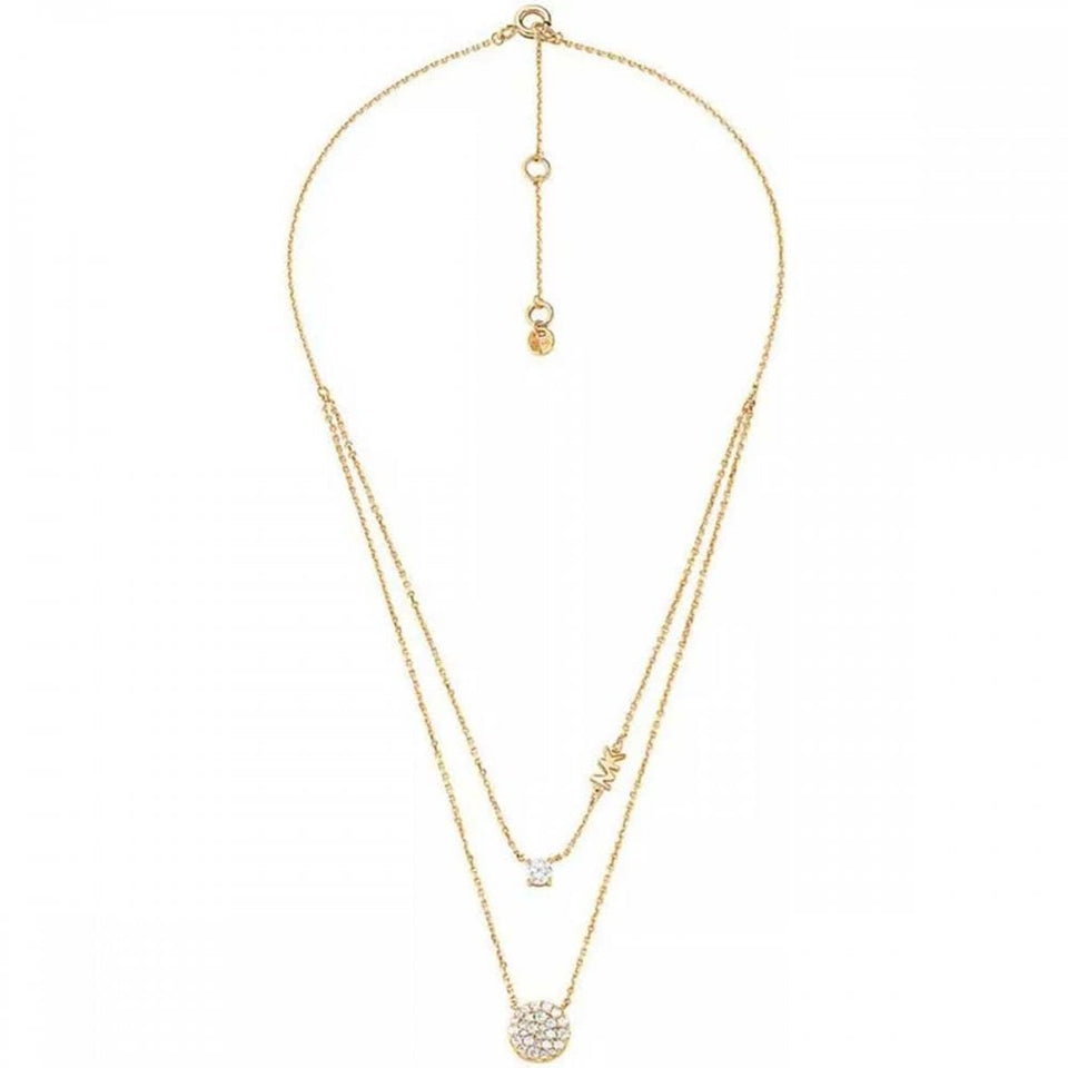 Michael Kors Ladies Brilliance Gold Plated Layered Stone Set Necklace