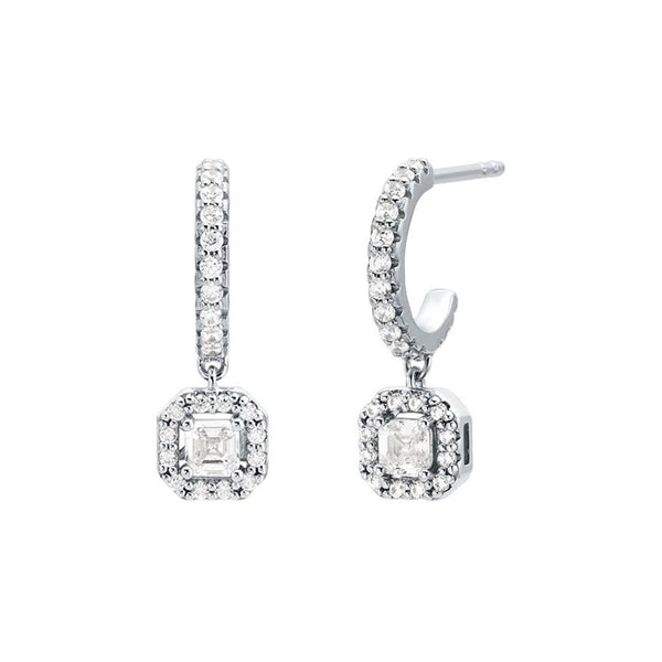 Michael Kors Ladies Brilliance Sterling Silver Drop Hoop Earrings
