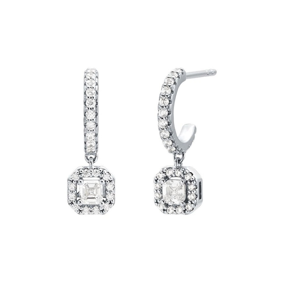Michael Kors Ladies Brilliance Sterling Silver Drop Hoop Earrings
