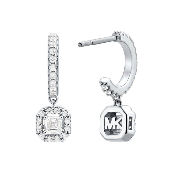 Michael Kors Ladies Brilliance Sterling Silver Drop Hoop Earrings