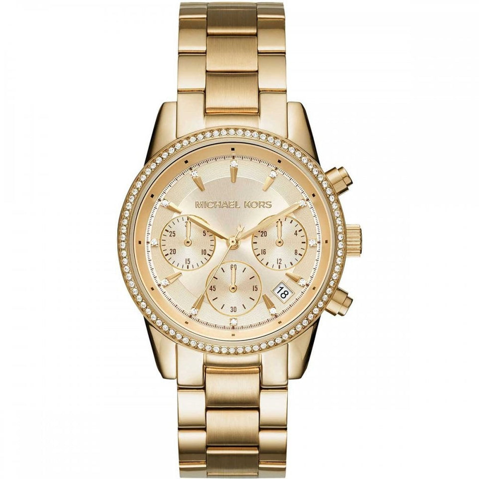 Michael Kors Ladies Bryant 37mm Gold Plated Stone Set Watch