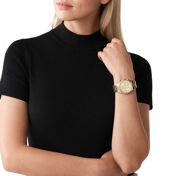 Michael Kors Ladies Bryant 37mm Gold Plated Stone Set Watch