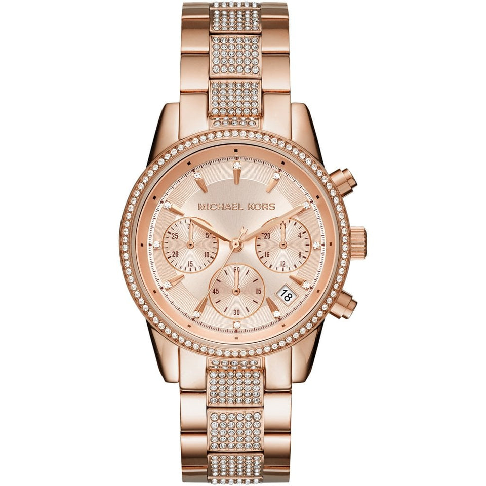 Michael Kors Ladies Bryant 37mm Rose Gold Plated Chronograph Watch