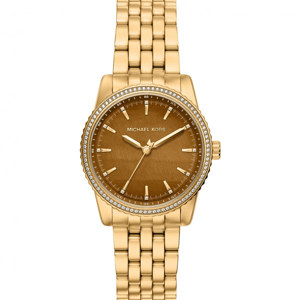 Michael Kors Ladies Bryant Brown Dial Gold Toned Bracelet Watch