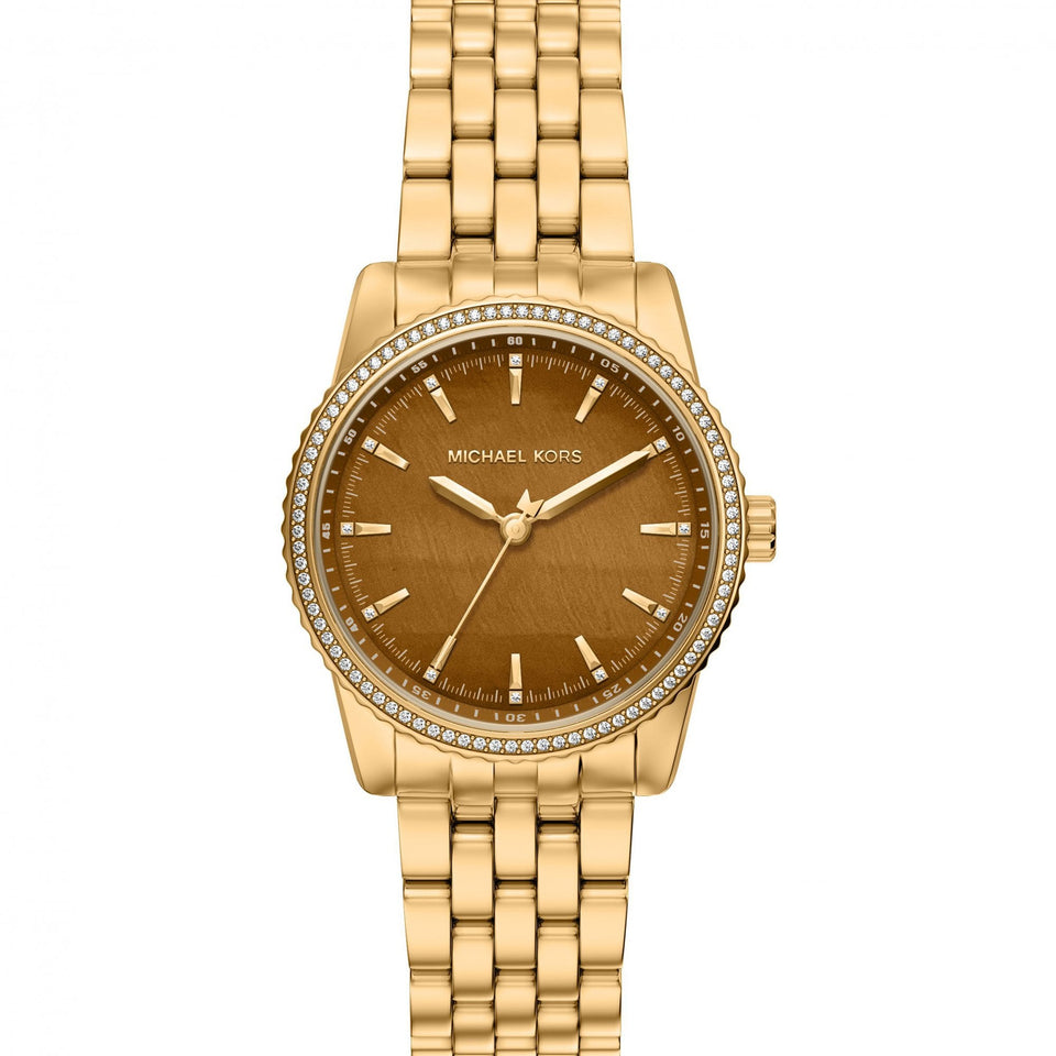 Michael Kors Ladies Bryant Brown Dial Gold Toned Bracelet Watch