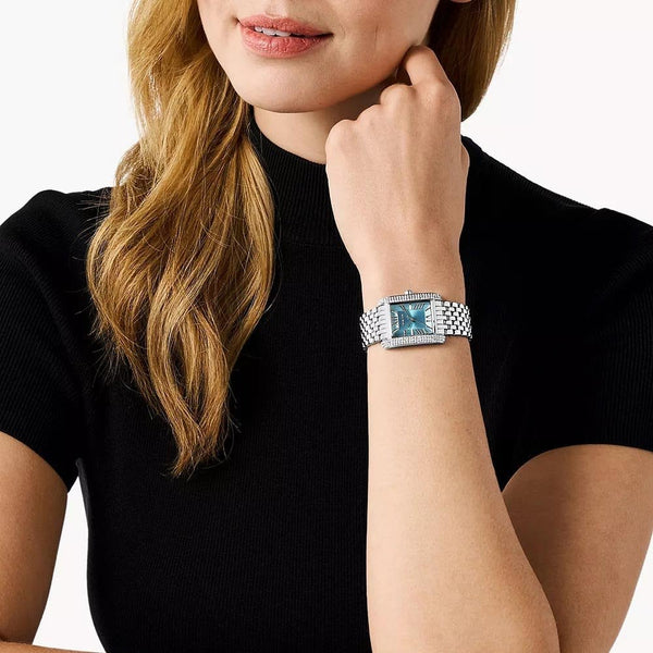 Michael Kors Ladies Emery Rectangle Blue Dial Bracelet Watch