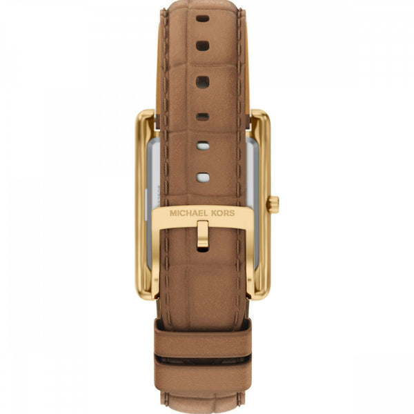 Michael Kors Ladies Essex Gold Toned Brown Leather Strap Watch