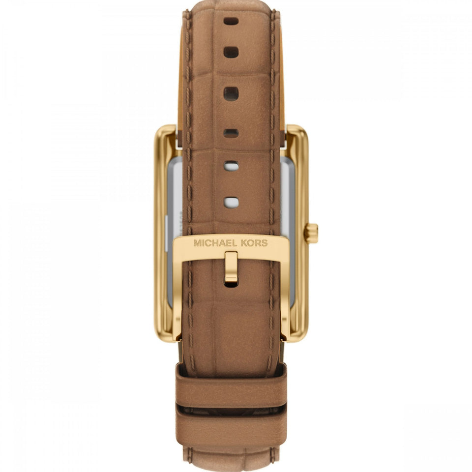 Michael Kors Ladies Essex Gold Toned Brown Leather Strap Watch