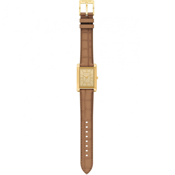 Michael Kors Ladies Essex Gold Toned Brown Leather Strap Watch