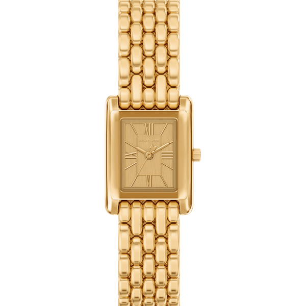 Michael Kors Ladies Essex Rectangular Dial Gold Plated Bracelet Watch