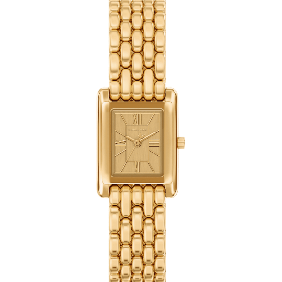 Michael Kors Ladies Essex Rectangular Dial Gold Plated Bracelet Watch