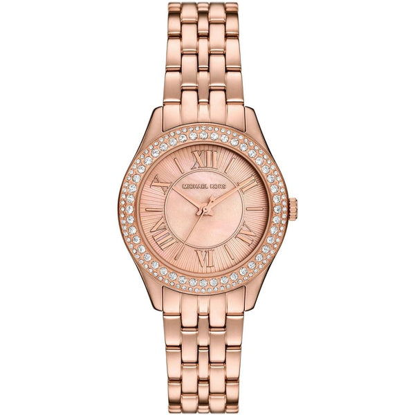 Michael Kors Ladies Harlowe Rose Plated Mother of Pearl Dial Watch