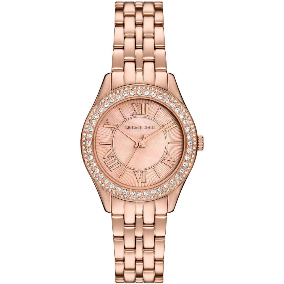 Michael Kors Ladies Harlowe Rose Plated Mother of Pearl Dial Watch