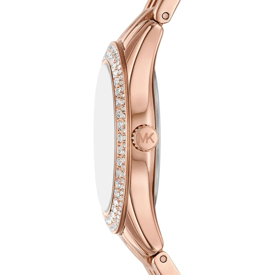 Michael Kors Ladies Harlowe Rose Plated Mother of Pearl Dial Watch