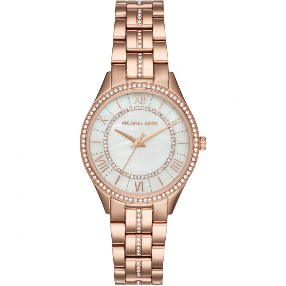 Michael Kors Ladies Lauryn 33mm Rose Gold Plated Stone Set Watch
