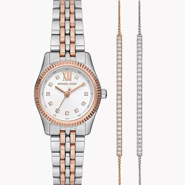Michael Kors Ladies Lexington Rose Tone Watch & Bracelets Set