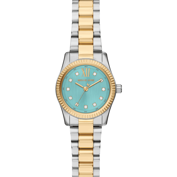 Michael Kors Ladies Lexington Stone Set Blue Dial Two Tone Bracelet Watch