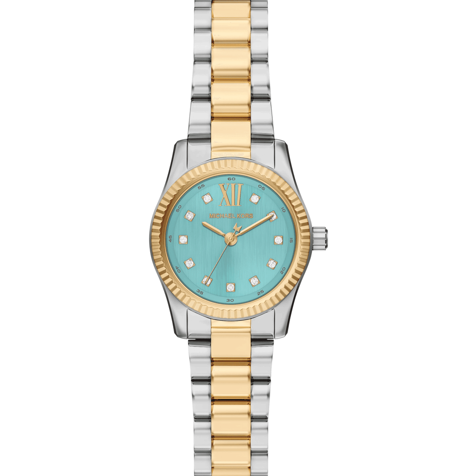 Michael Kors Ladies Lexington Stone Set Blue Dial Two Tone Bracelet Watch