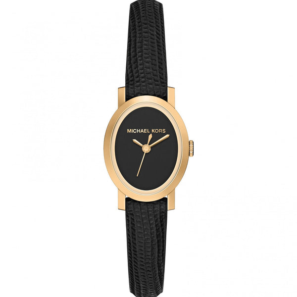Michael Kors Ladies Maude Oval Black Dial Leather Strap Watch