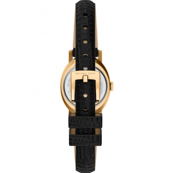 Michael Kors Ladies Maude Oval Black Dial Leather Strap Watch