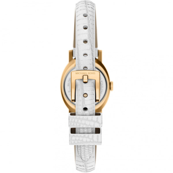 Michael Kors Ladies Maude Oval White Dial Leather Strap Watch