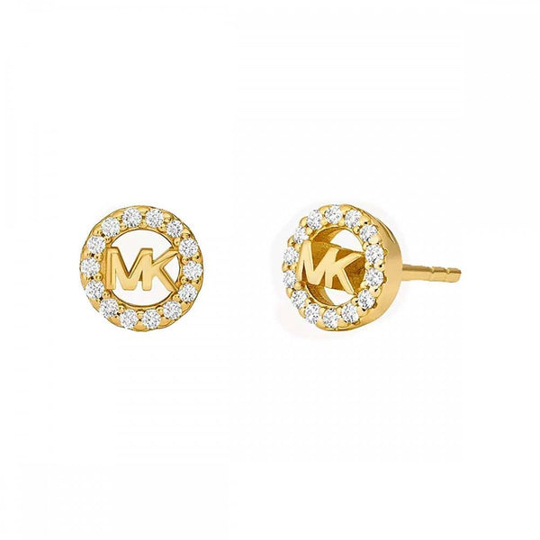 Michael Kors Ladies Premium Gold Plated Stone Set MK Stud Earrings