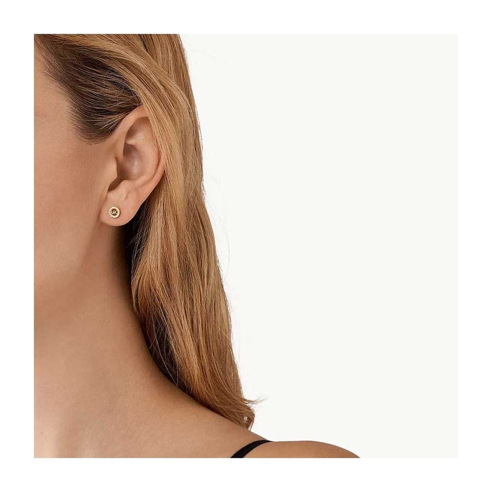 Michael Kors Ladies Premium Gold Plated Stone Set MK Stud Earrings