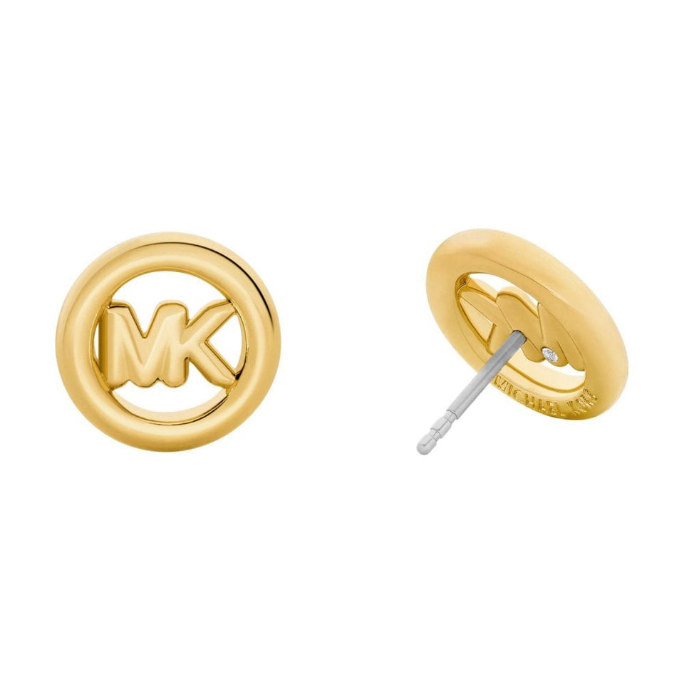 Michael Kors Ladies Premium Gold Tone Circle 'MK' Stud Earrings