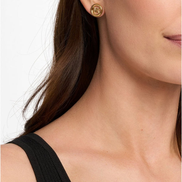 Michael Kors Ladies Premium Gold Tone Circle 'MK' Stud Earrings